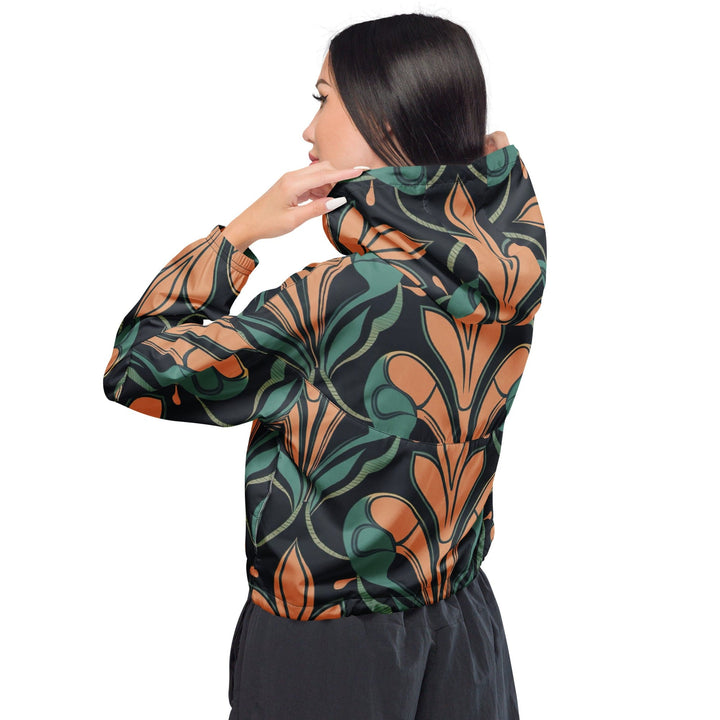 Womens Cropped Windbreaker Jacket Retro Vintage Print