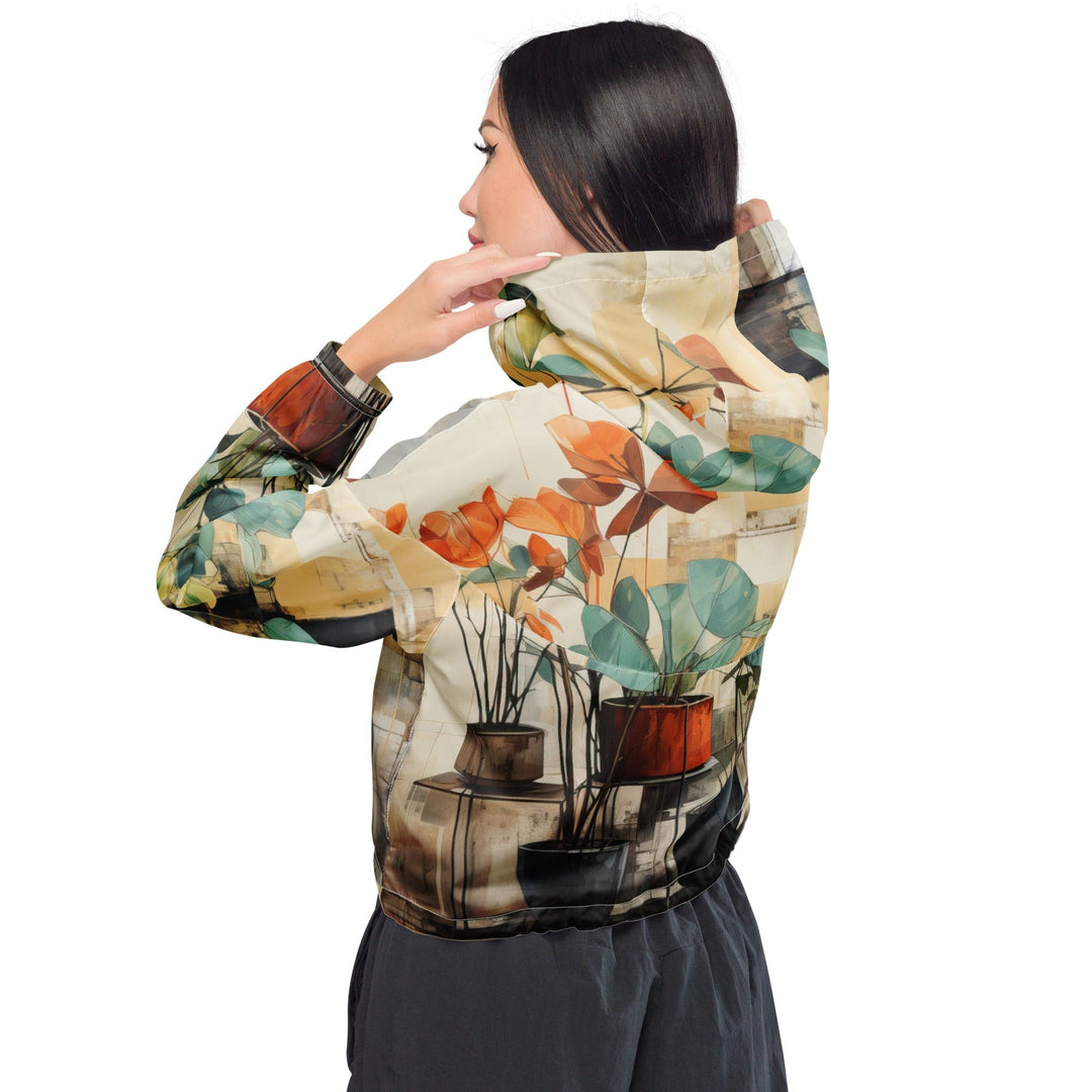 Womens Cropped Windbreaker Jacket Rustic Botanical Plants