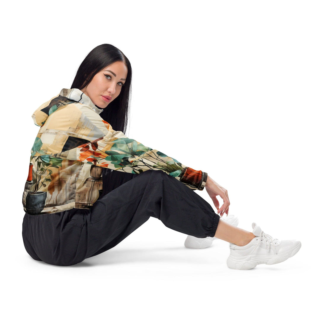 Womens Cropped Windbreaker Jacket Rustic Botanical Plants