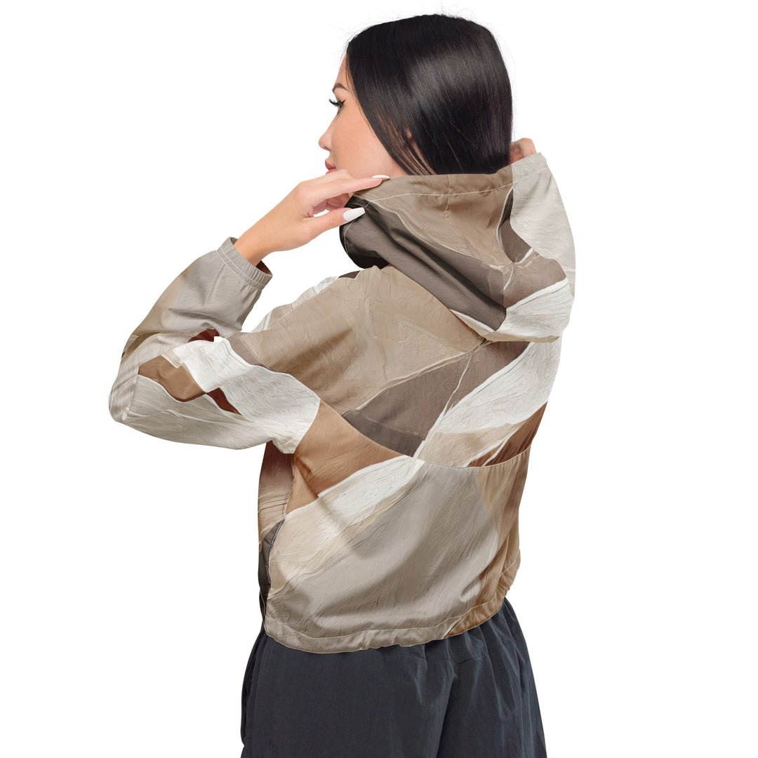 Womens Cropped Windbreaker Jacket Rustic Brown Stone Print 2