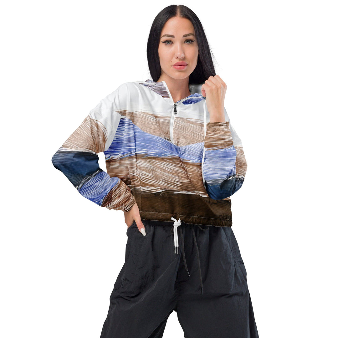 Womens Cropped Windbreaker Jacket Rustic Hues Pattern