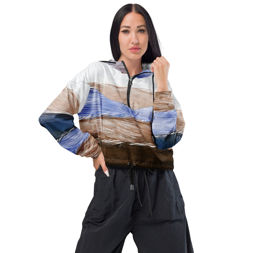 Womens Cropped Windbreaker Jacket Rustic Hues Pattern