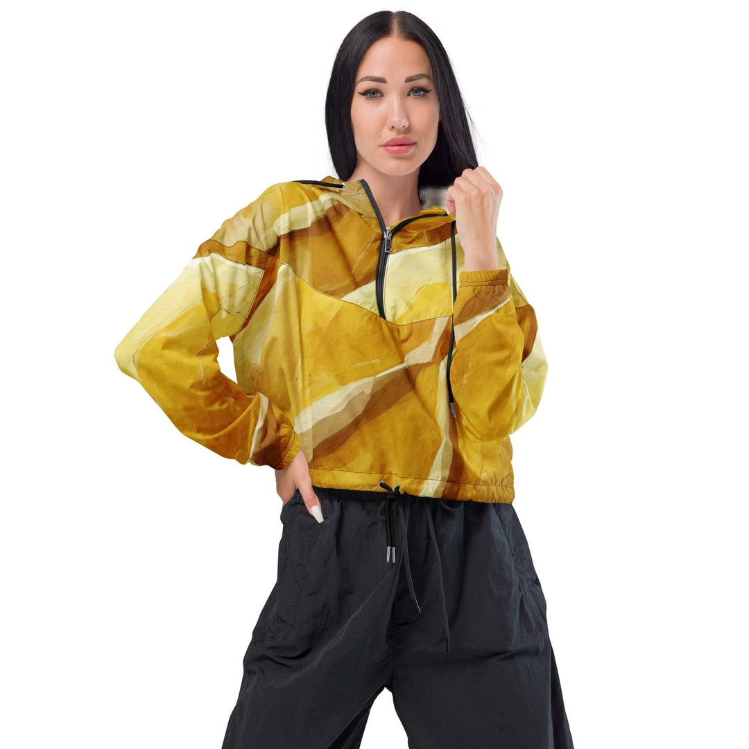 Womens Cropped Windbreaker Jacket Rustic Yellow Stone Print