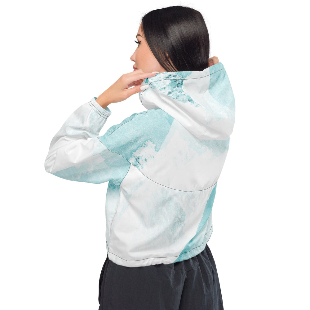Womens Cropped Windbreaker Jacket Subtle Abstract Ocean Blue