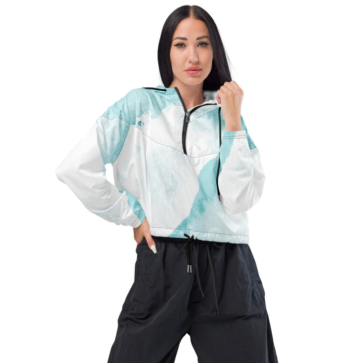 Womens Cropped Windbreaker Jacket Subtle Abstract Ocean Blue