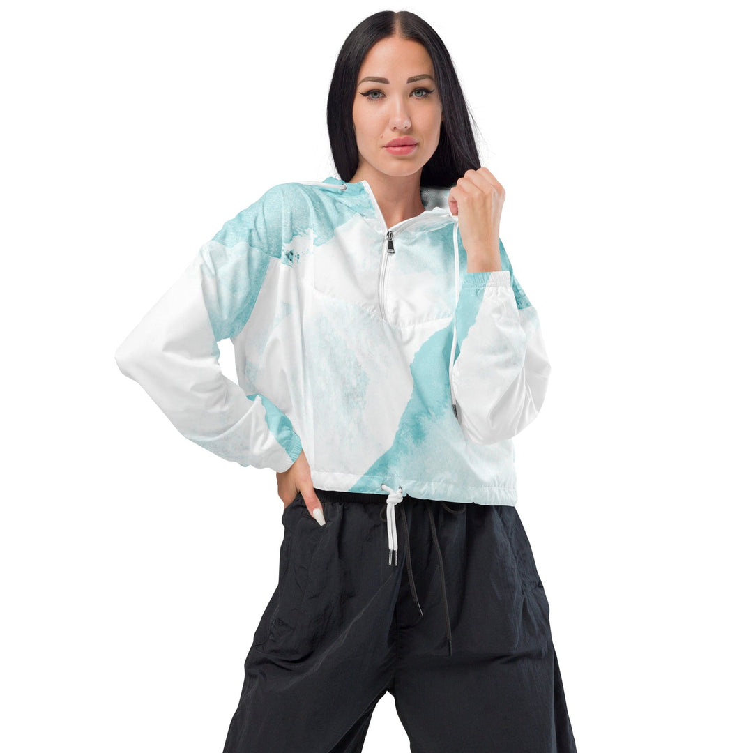 Womens Cropped Windbreaker Jacket Subtle Abstract Ocean Blue