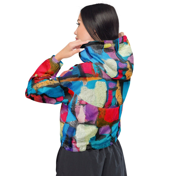 Womens Cropped Windbreaker Jacket Sutileza Red Multicolor Abstract