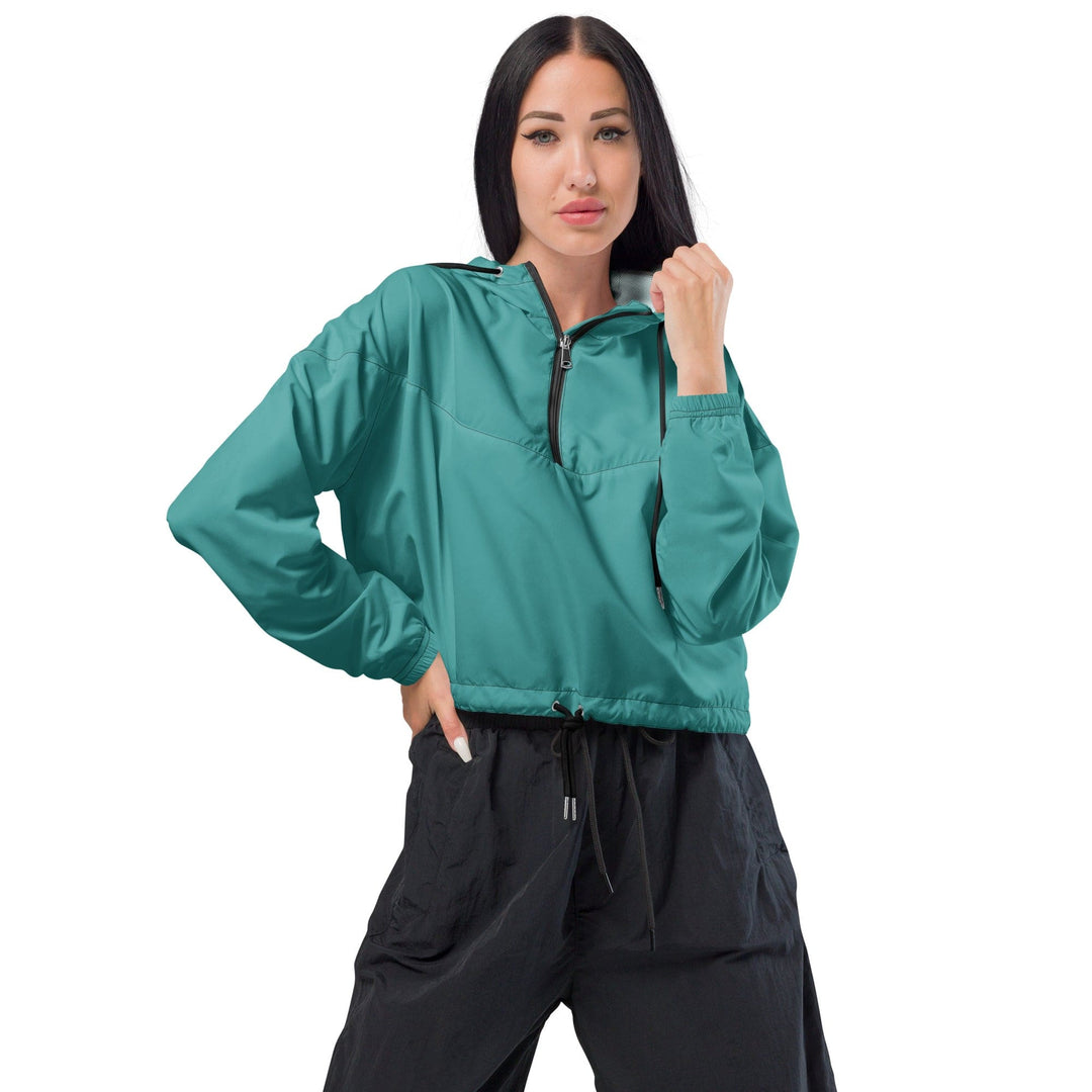 Womens Cropped Windbreaker Jacket Teal Green