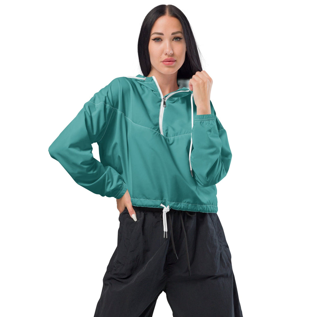 Womens Cropped Windbreaker Jacket Teal Green