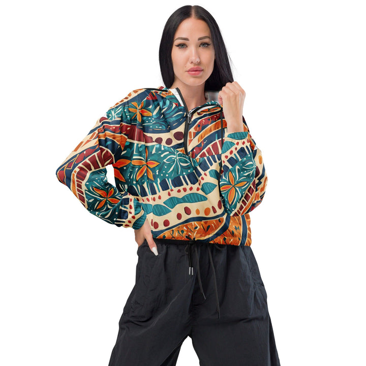 Womens Cropped Windbreaker Jacket Boho Floral Tropical Print