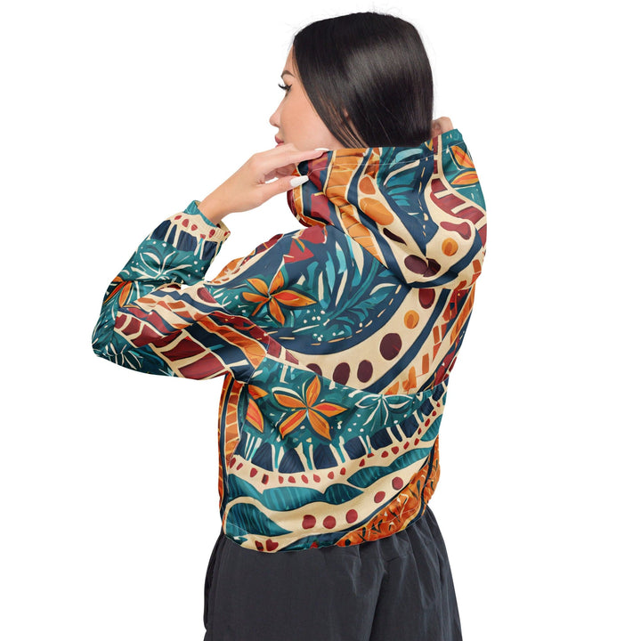 Womens Cropped Windbreaker Jacket Boho Floral Tropical Print