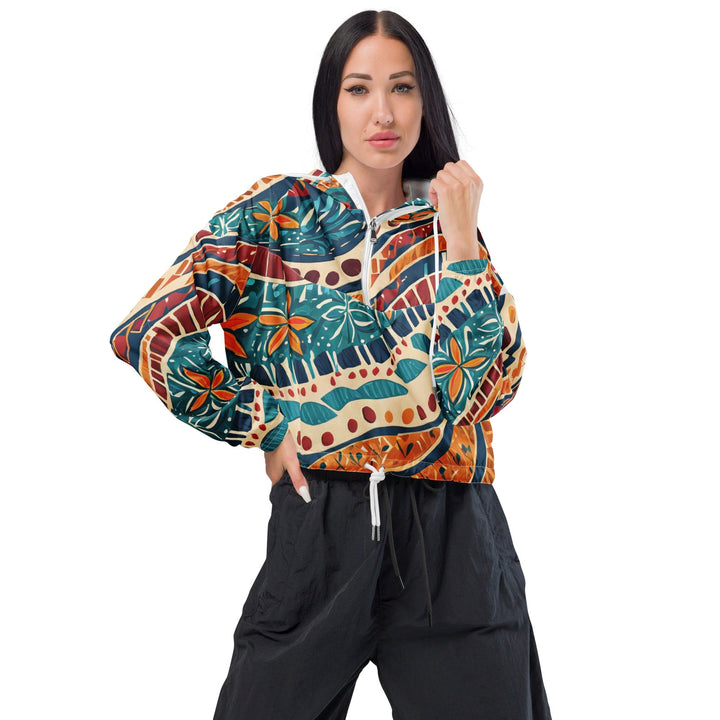 Womens Cropped Windbreaker Jacket Tropical Floral Pattern 61374