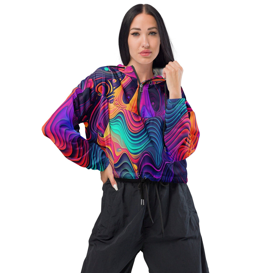 Womens Cropped Windbreaker Jacket Vibrant Psychedelic Kaleidoscope