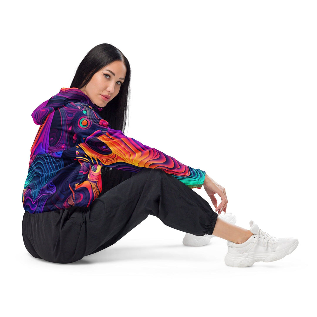 Womens Cropped Windbreaker Jacket Vibrant Psychedelic Kaleidoscope