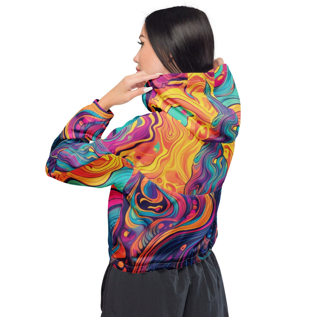 Womens Cropped Windbreaker Jacket Vibrant Psychedelic Kaleidoscope 3