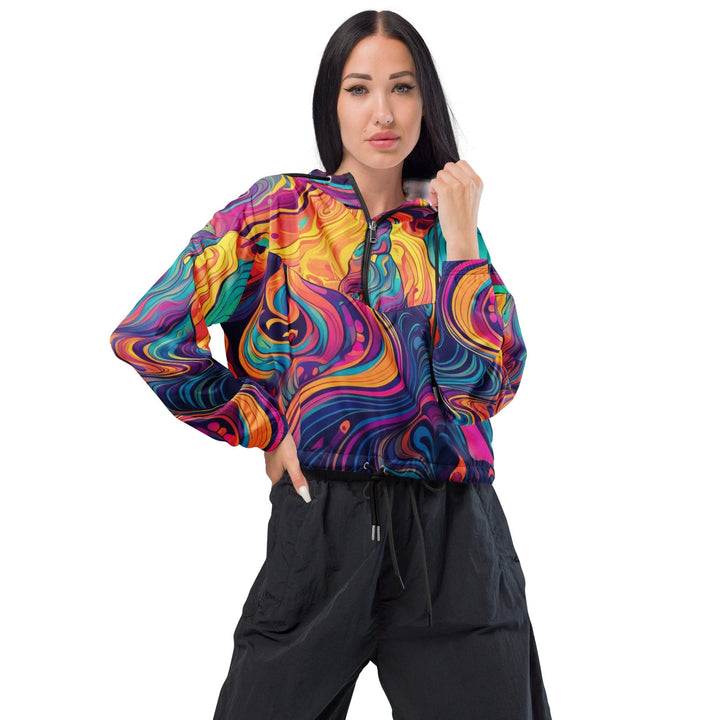 Womens Cropped Windbreaker Jacket Vibrant Psychedelic Kaleidoscope 3