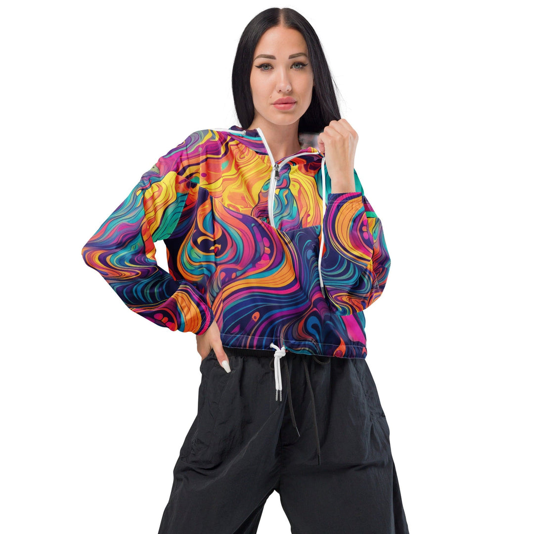 Womens Cropped Windbreaker Jacket Vibrant Psychedelic Kaleidoscope 3