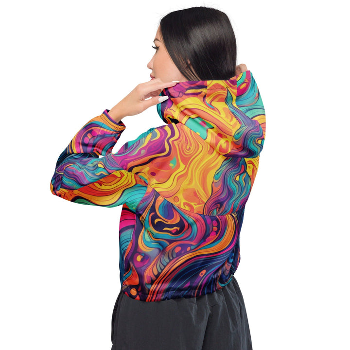 Womens Cropped Windbreaker Jacket Vibrant Psychedelic Kaleidoscope 3