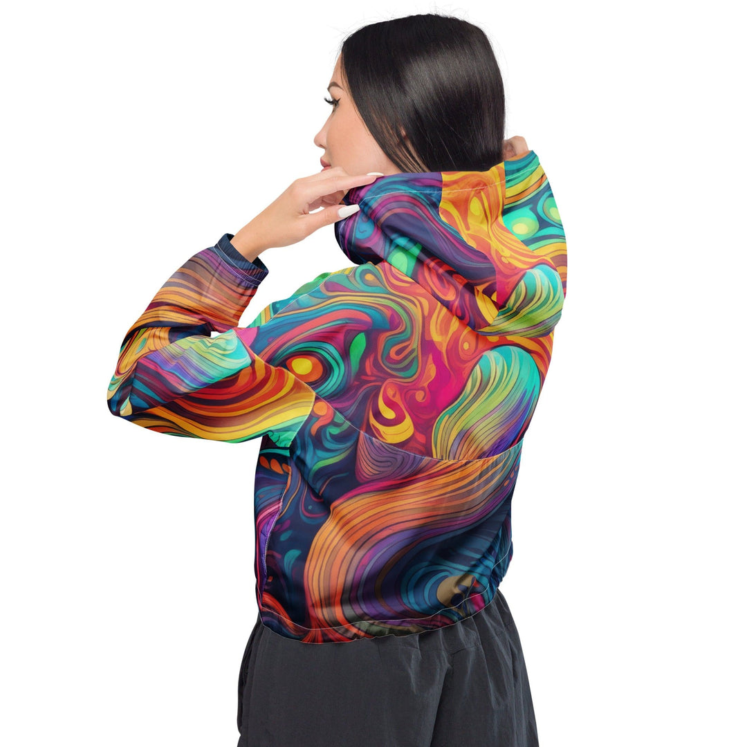 Womens Cropped Windbreaker Jacket Vibrant Psychedelic Kaleidoscope 4