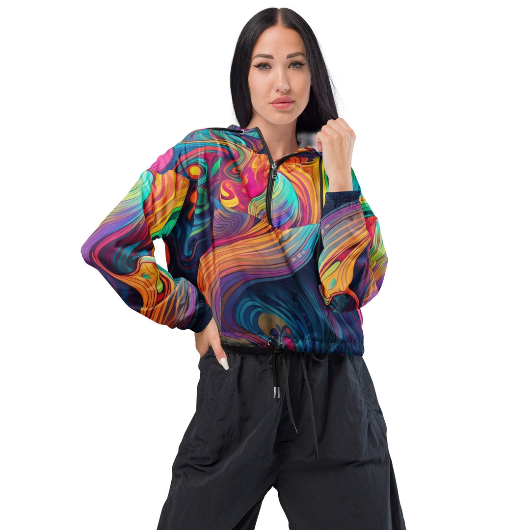 Womens Cropped Windbreaker Jacket Vibrant Psychedelic Kaleidoscope 4