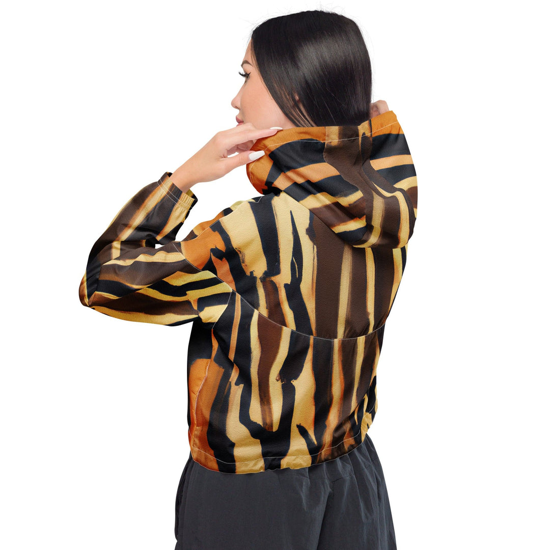 Womens Cropped Windbreaker Jacket - Zorse Lines Print