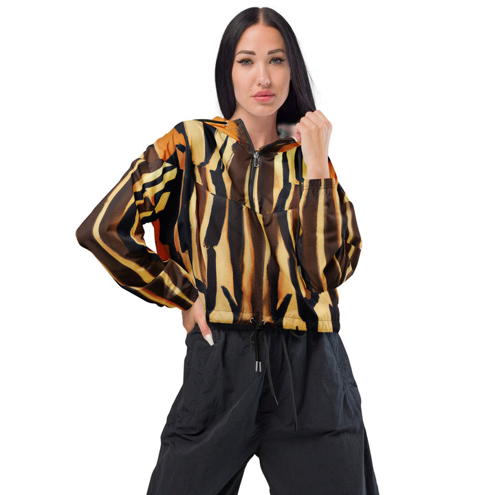 Womens Cropped Windbreaker Jacket - Zorse Lines Print