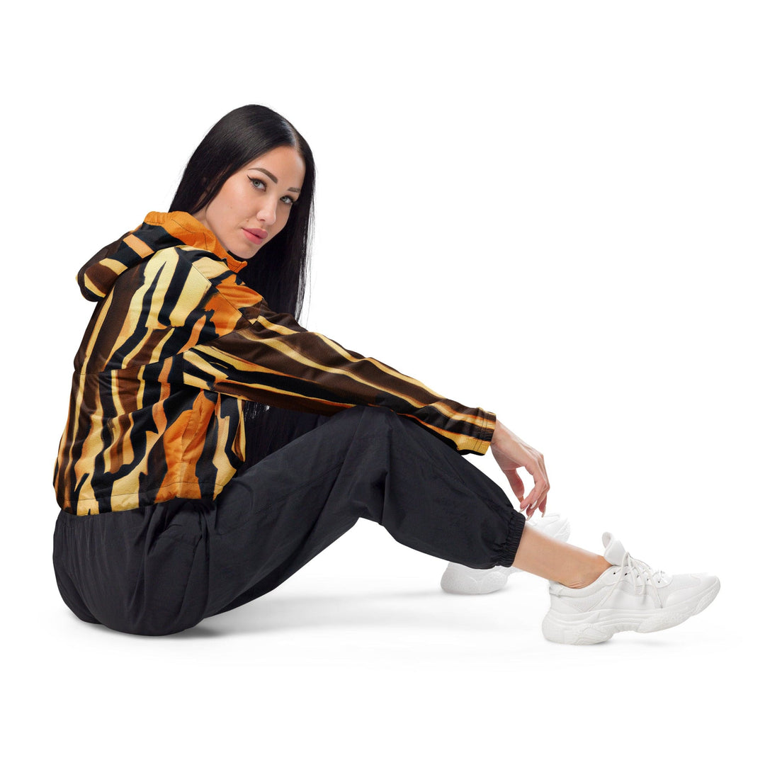 Womens Cropped Windbreaker Jacket - Zorse Lines Print