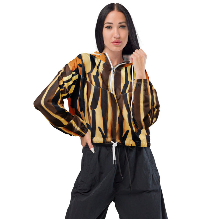 Womens Cropped Windbreaker Jacket - Zorse Lines Print