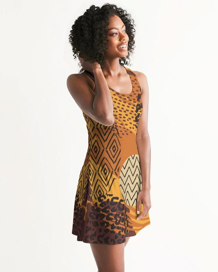 Womens Dress - Multicolor Safari Style Racerback Dress / Brown - Womens