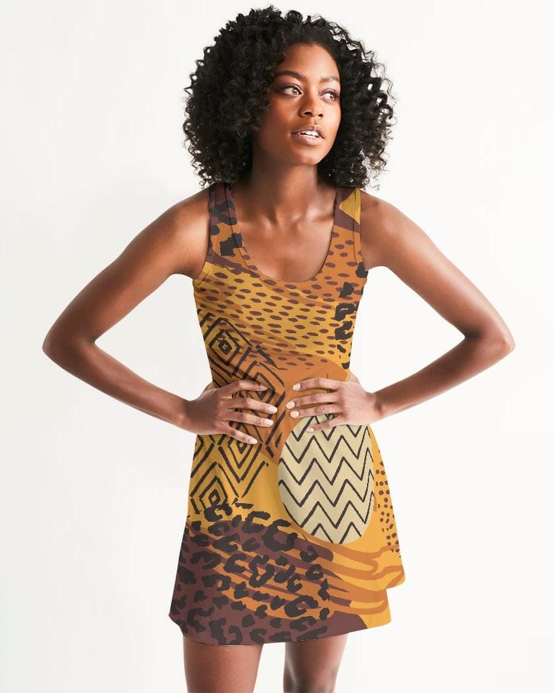 Womens Dress - Multicolor Safari Style Racerback Dress / Brown - Womens