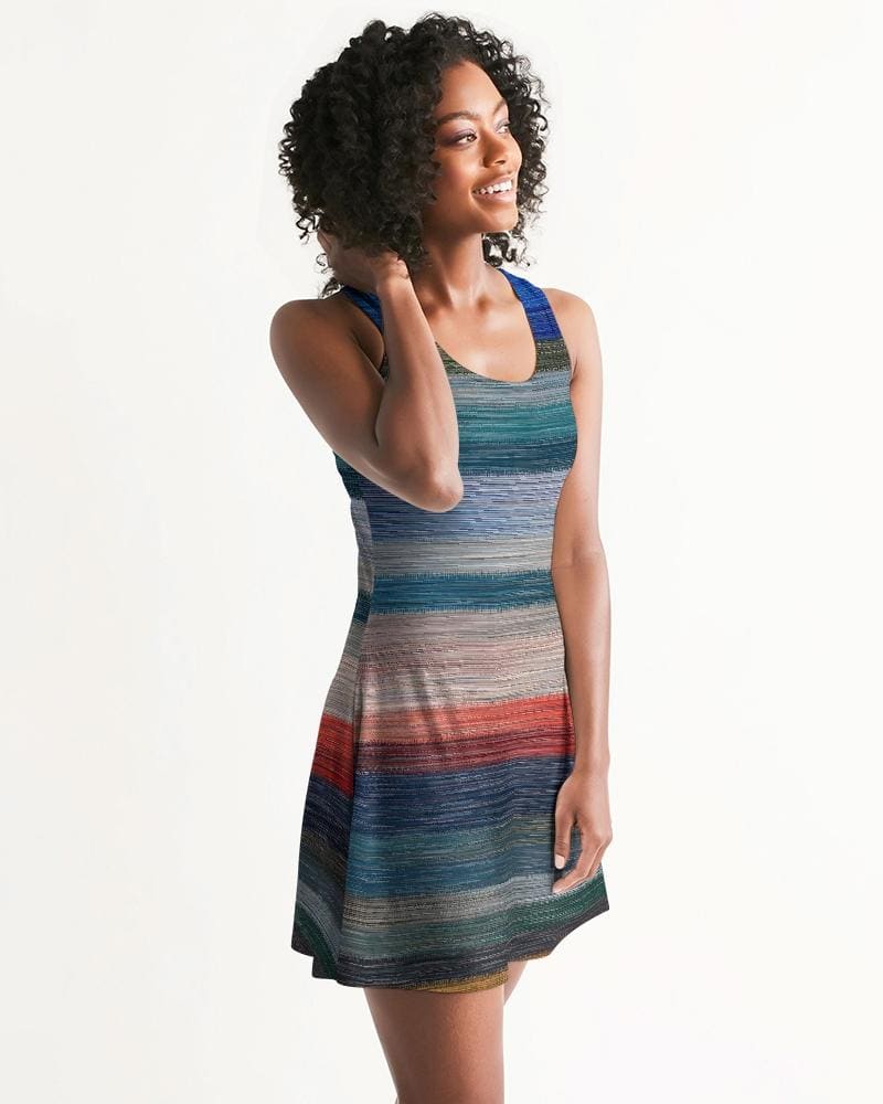 Womens Dress - Sleeveless Blue & Gray Gradient Print Racerback Dress - Womens