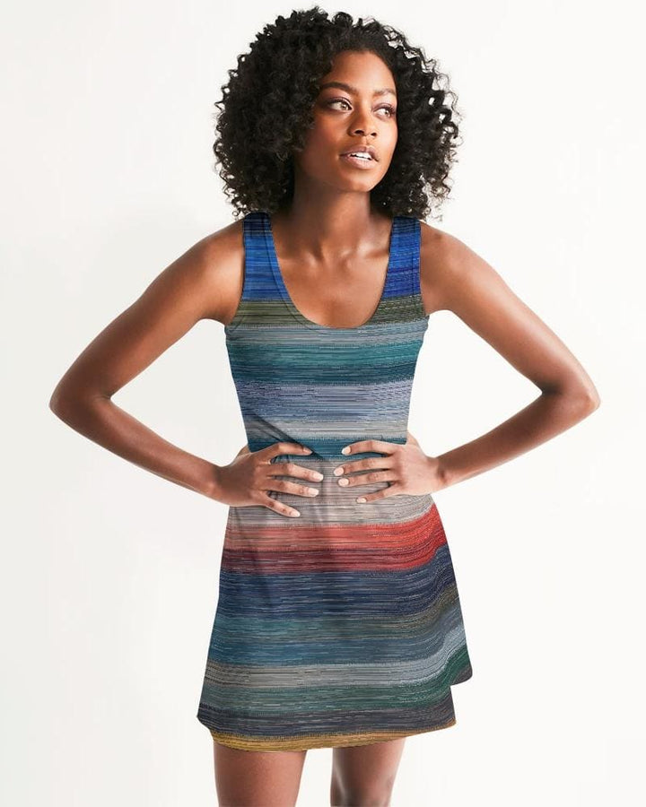 Womens Dress - Sleeveless Blue & Gray Gradient Print Racerback Dress - Womens