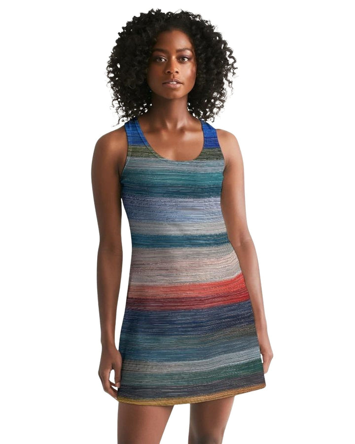 Womens Dress - Sleeveless Blue & Gray Gradient Print Racerback Dress - Womens