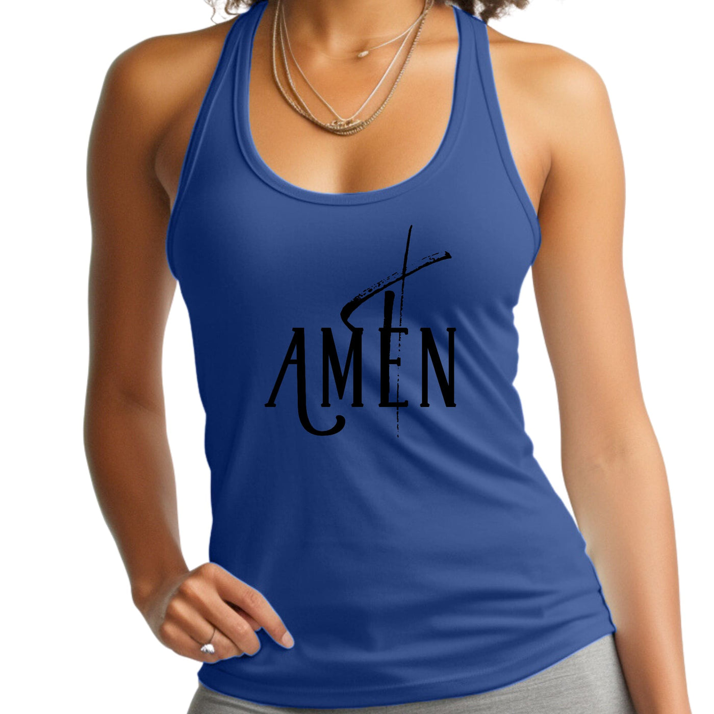 Womens Fitness Tank Top Graphic T-shirt Amen Black Print - Womens | Tank Tops