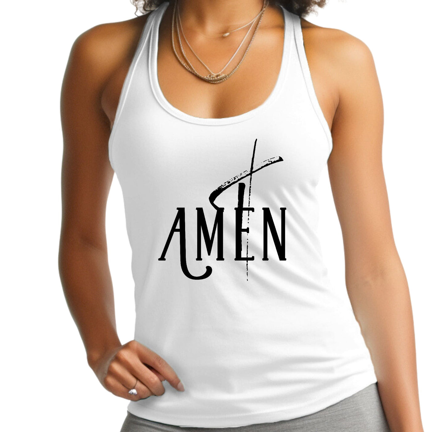 Womens Fitness Tank Top Graphic T-shirt Amen Black Print - Womens | Tank Tops
