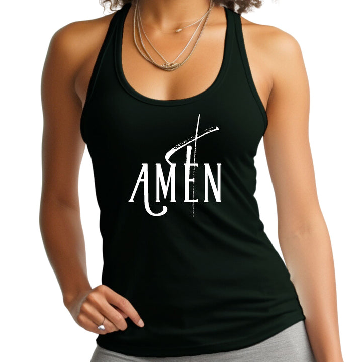 Womens Fitness Tank Top Graphic T-shirt Amen White Print - Womens | Tank Tops