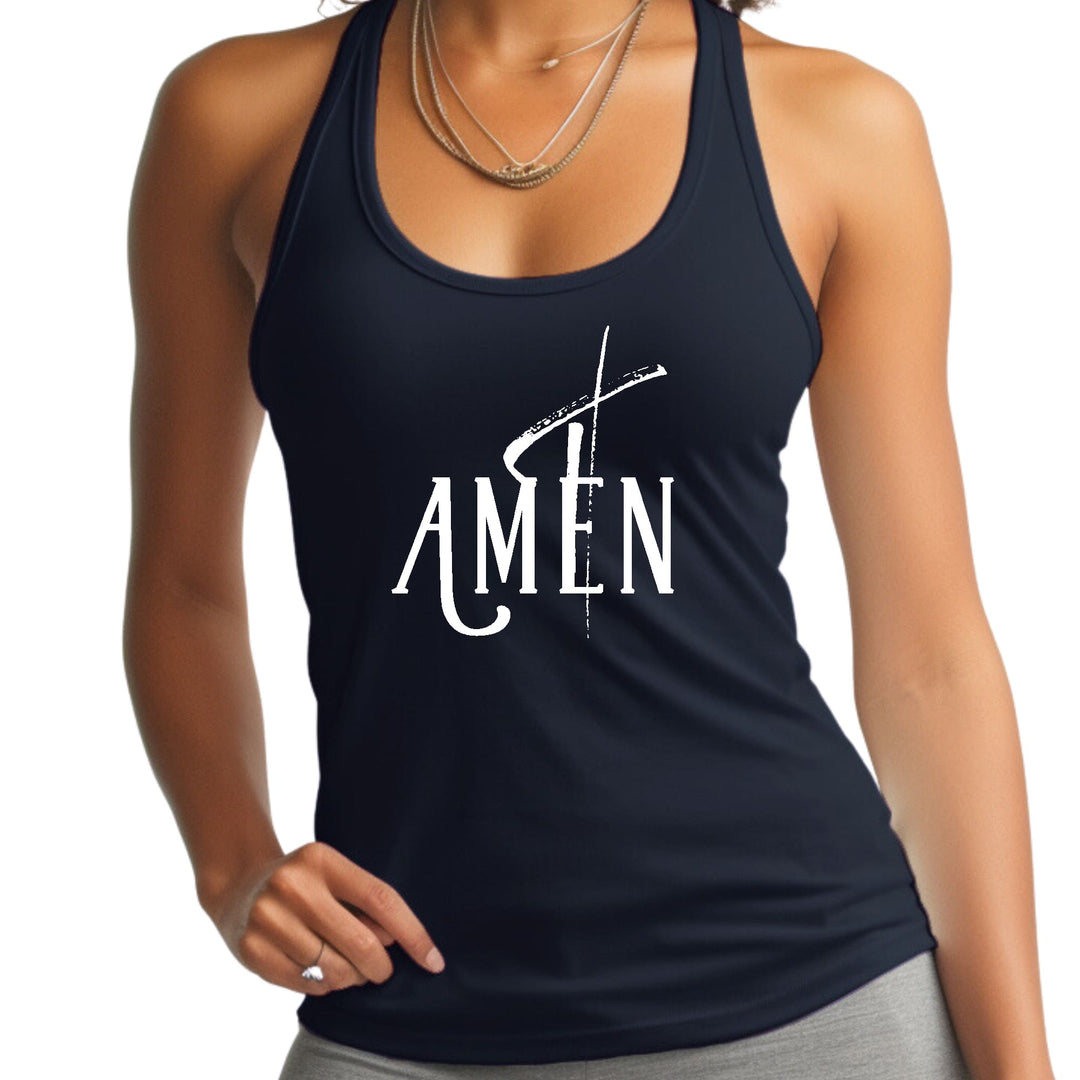 Womens Fitness Tank Top Graphic T-shirt Amen White Print - Womens | Tank Tops