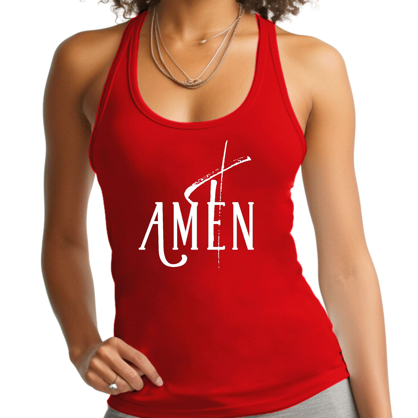 Womens Fitness Tank Top Graphic T-shirt Amen White Print - Womens | Tank Tops