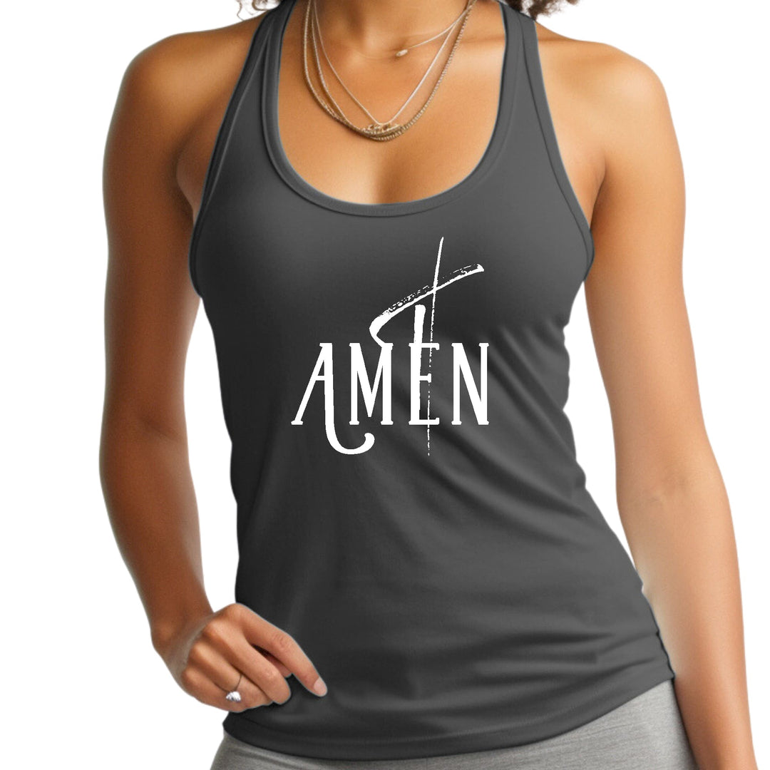 Womens Fitness Tank Top Graphic T-shirt Amen White Print - Womens | Tank Tops