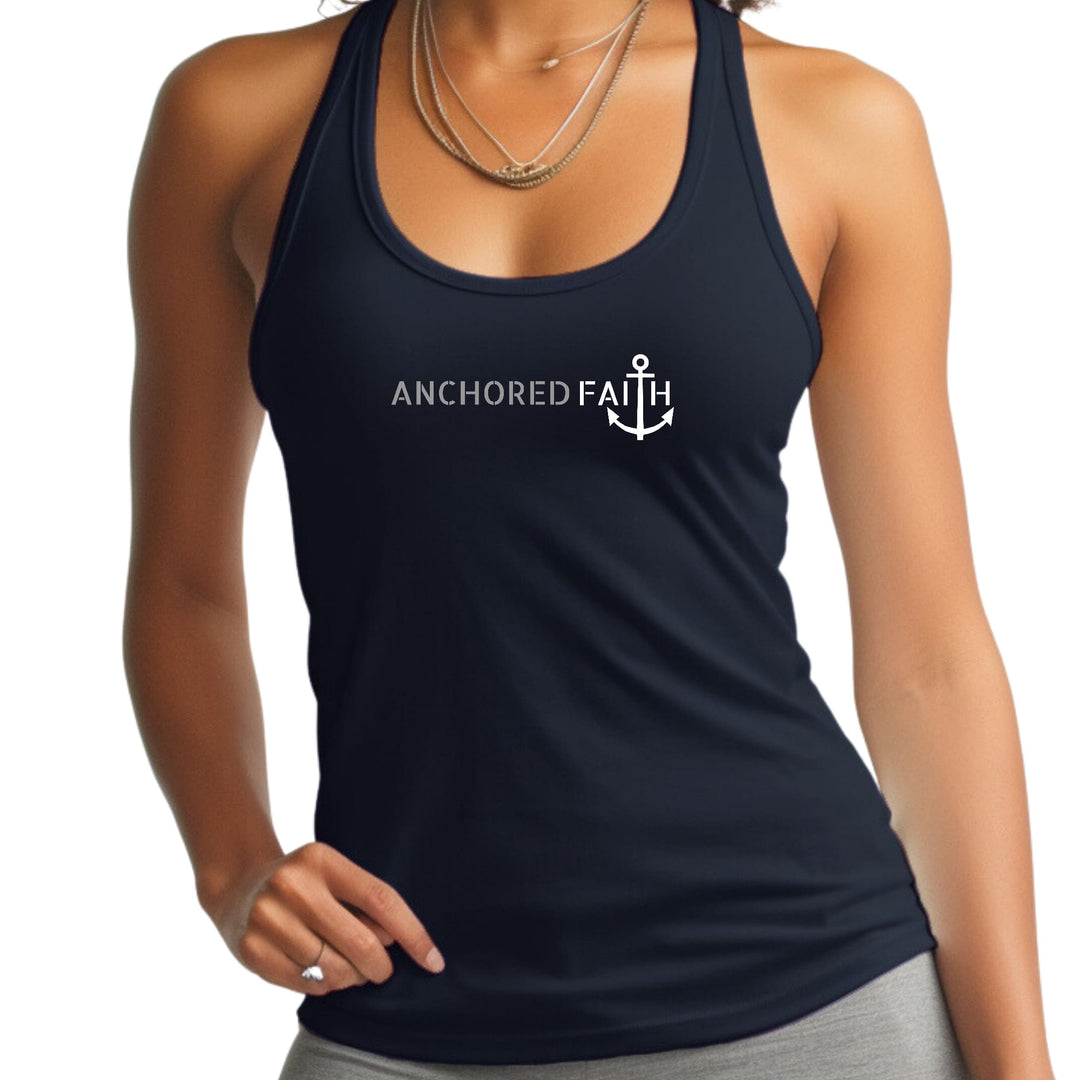 Womens Fitness Tank Top Graphic T-shirt Anchored Faith Grey And White - Womens
