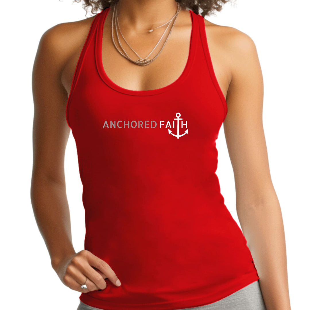 Womens Fitness Tank Top Graphic T-shirt Anchored Faith Grey And White - Womens