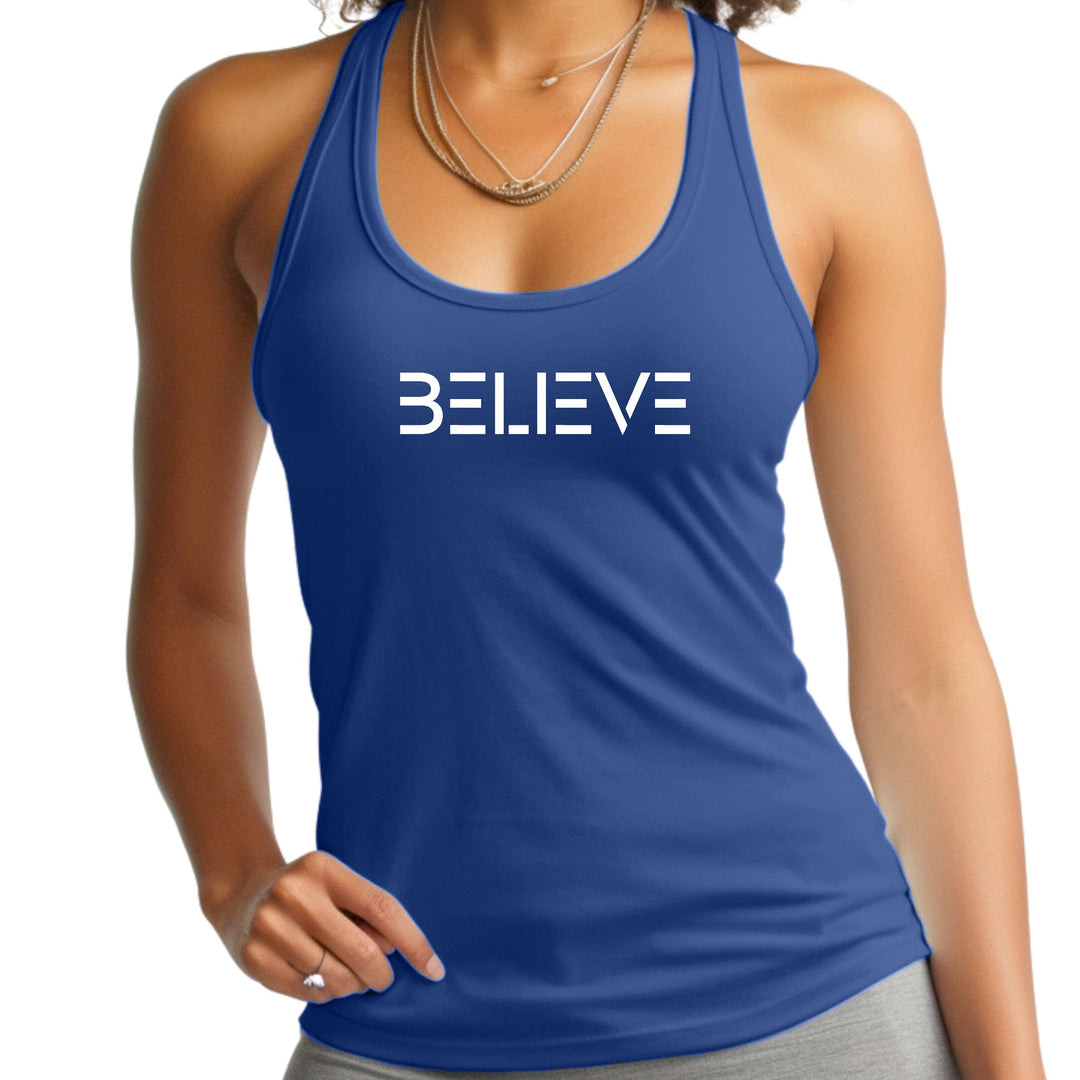 Womens Fitness Tank Top Graphic T-shirt Believe White Print - Womens | Tank Tops