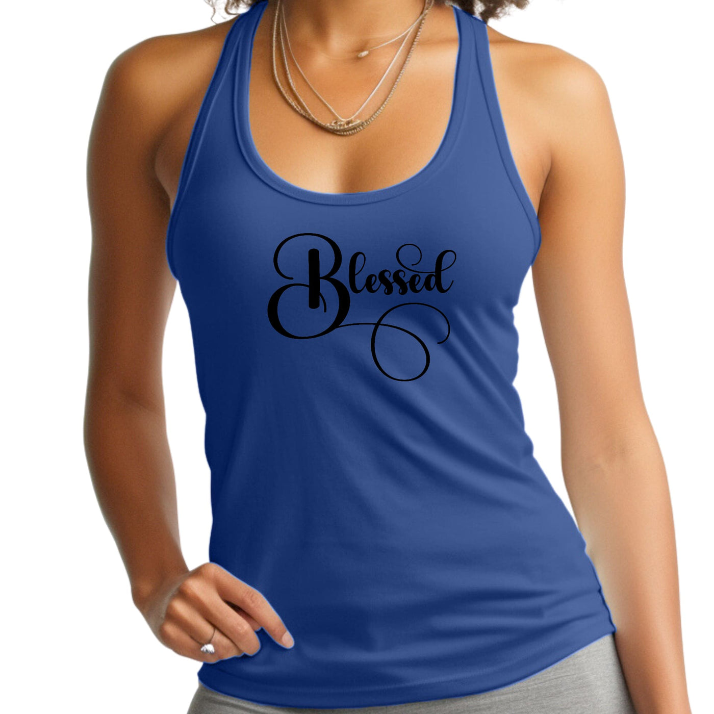 Womens Fitness Tank Top Graphic T-shirt Blessed Black Graphic - Womens | Tank
