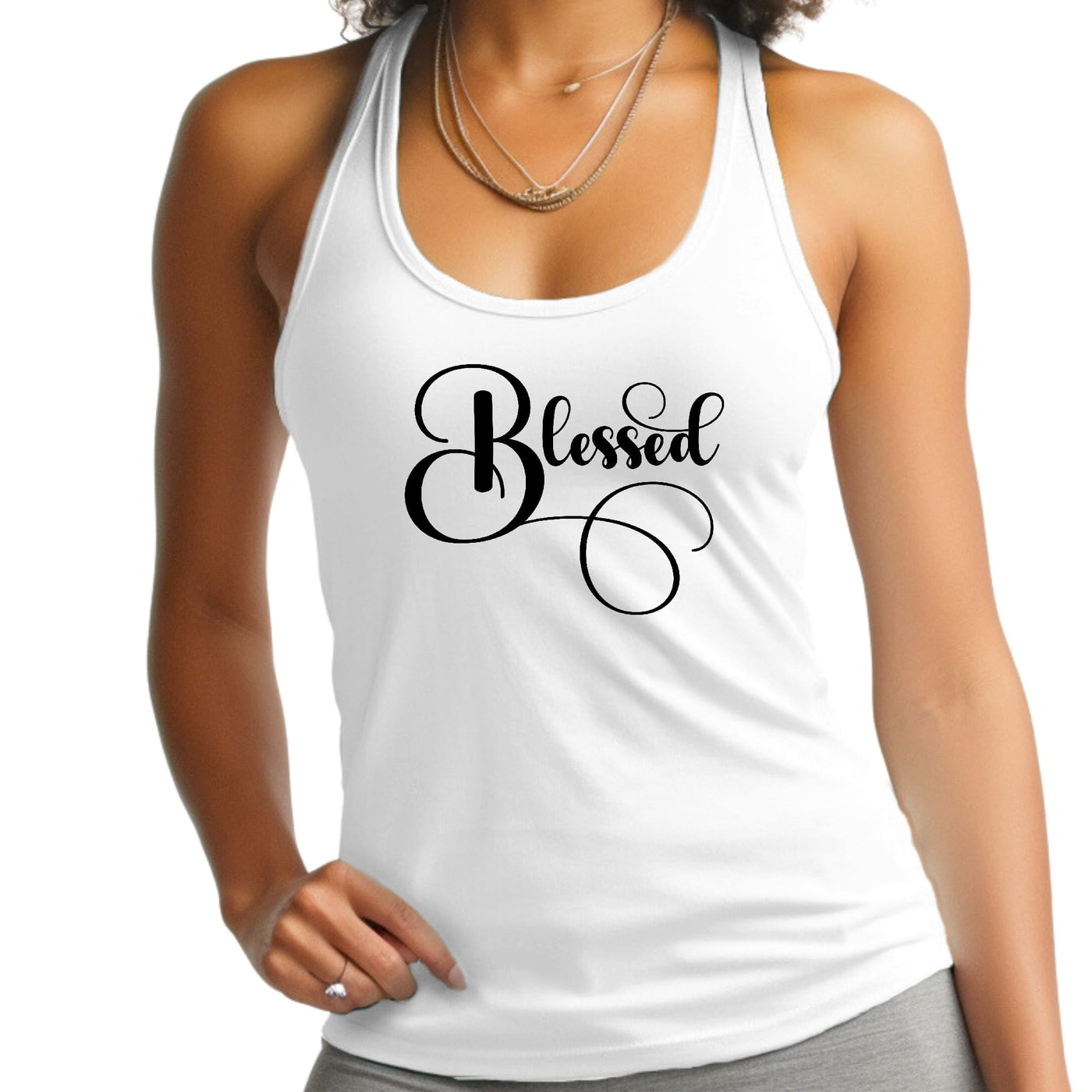 Womens Fitness Tank Top Graphic T-shirt Blessed Black Graphic - Womens | Tank