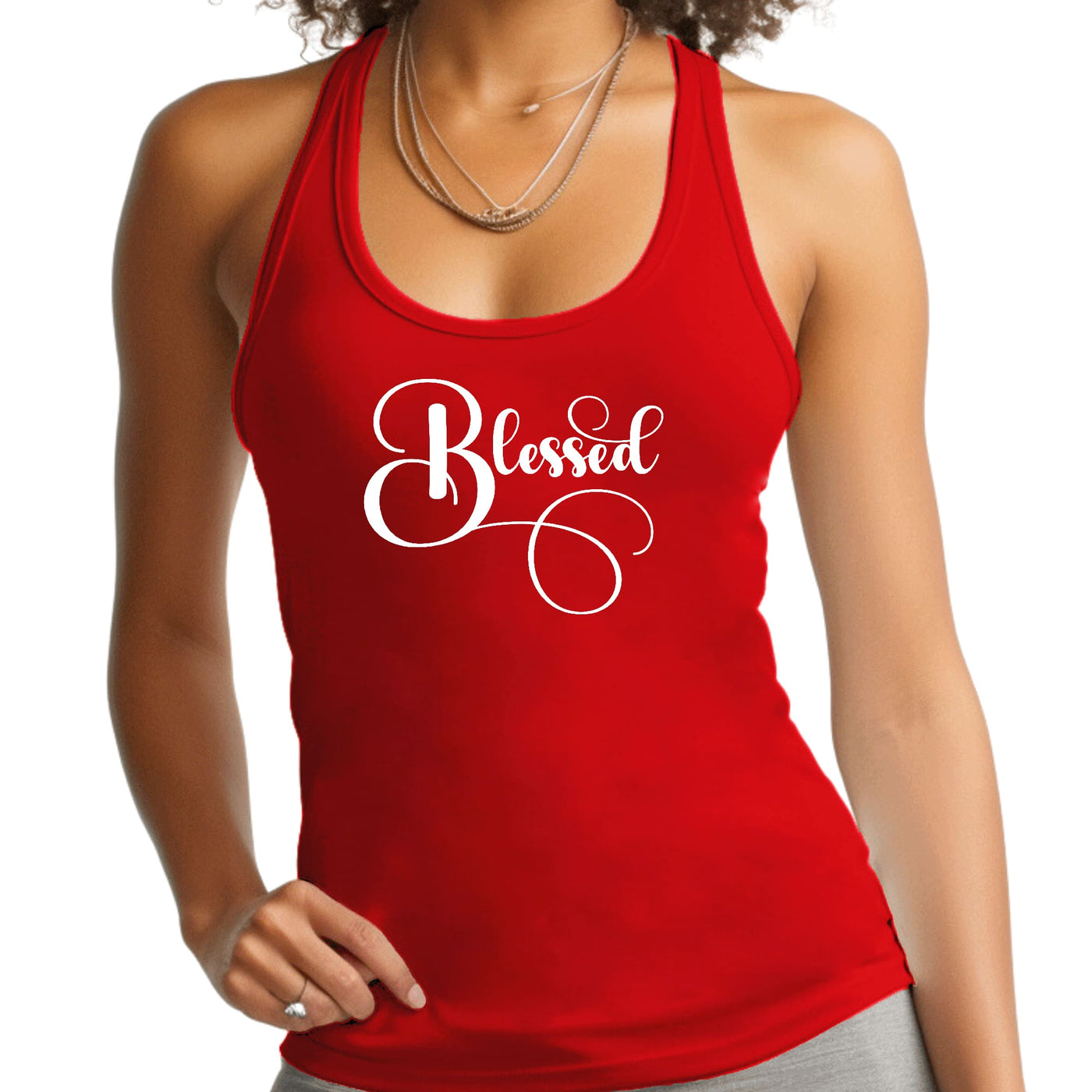 Womens Fitness Tank Top Graphic T-shirt Blessed Graphic Illustration - Womens