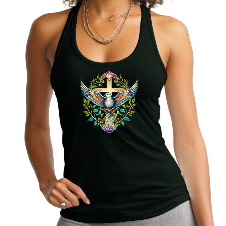 Womens Fitness Tank Top Graphic T-shirt Blue Green Multicolor Dove - Womens