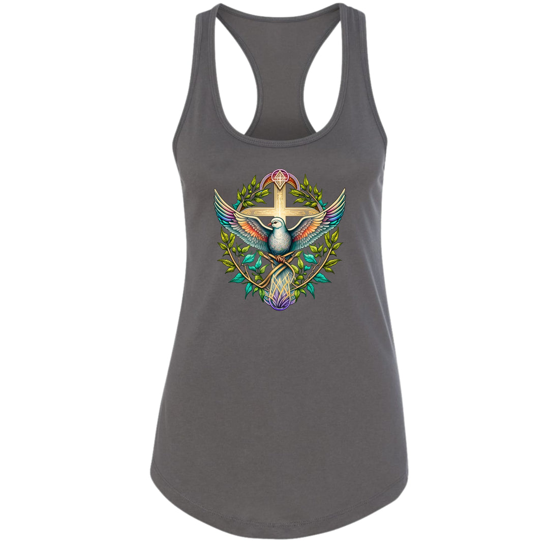 Womens Fitness Tank Top Graphic T-shirt Blue Green Multicolor Dove - Womens