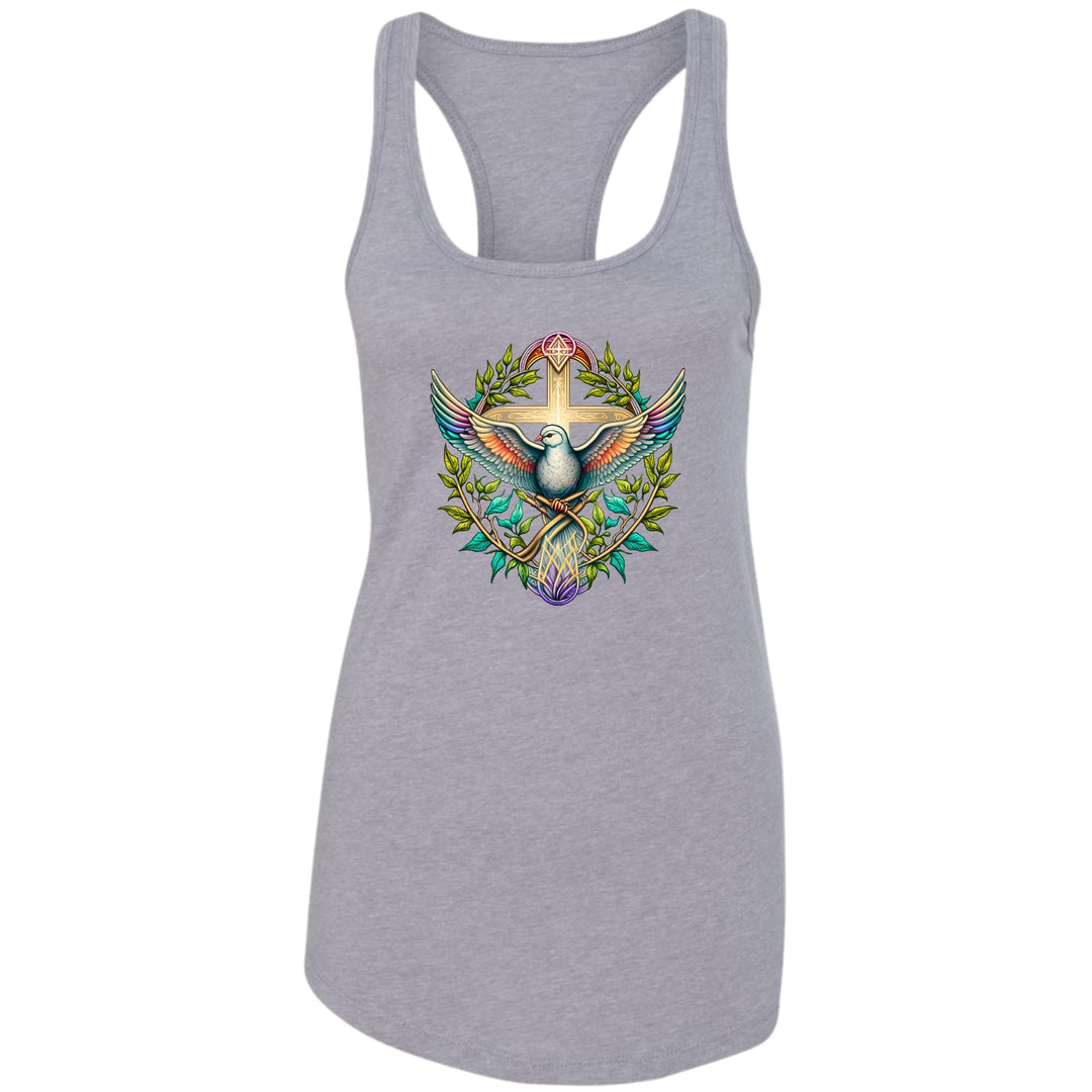 Womens Fitness Tank Top Graphic T-shirt Blue Green Multicolor Dove - Womens