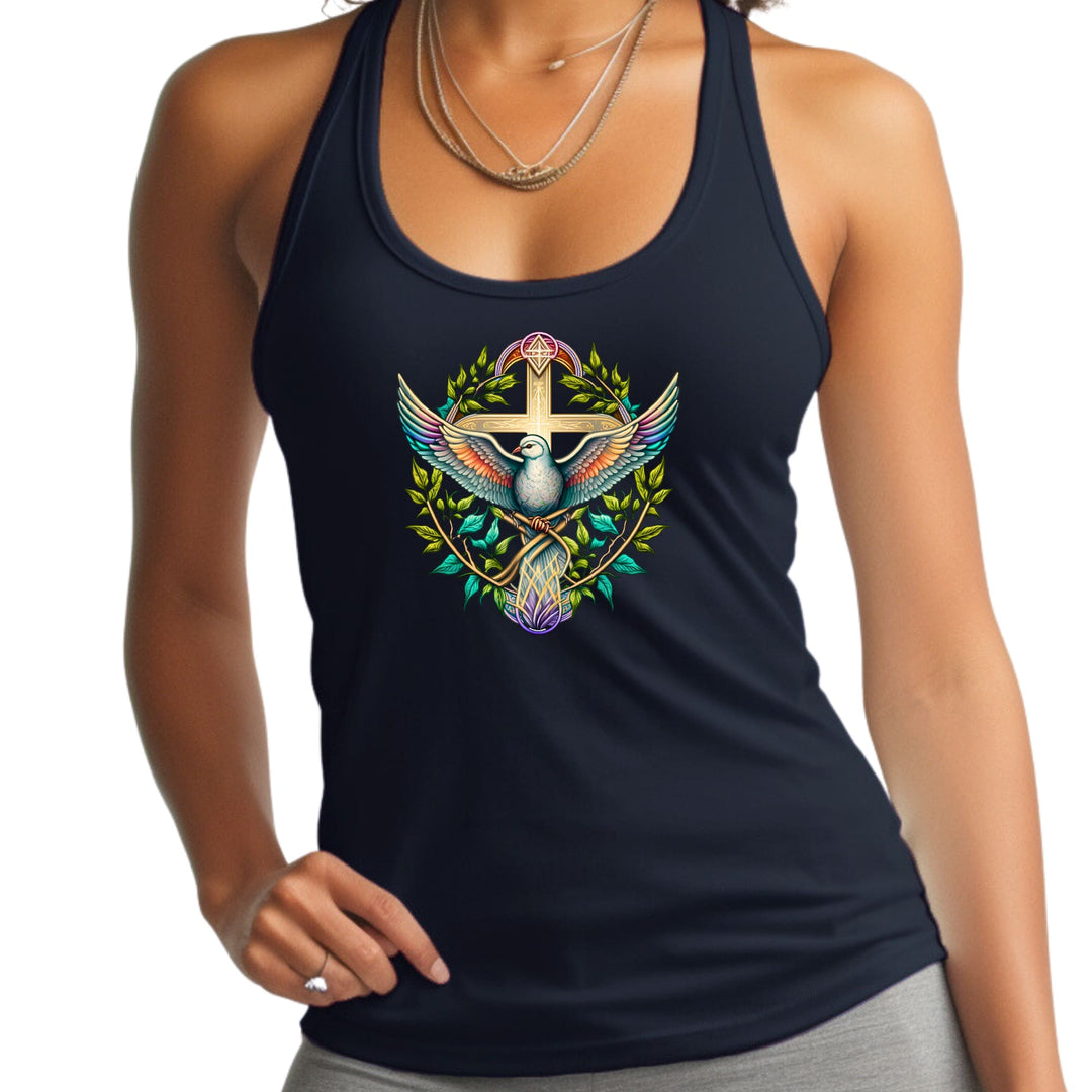 Womens Fitness Tank Top Graphic T-shirt Blue Green Multicolor Dove - Womens