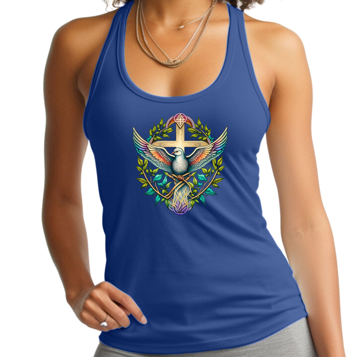 Womens Fitness Tank Top Graphic T-shirt Blue Green Multicolor Dove - Womens